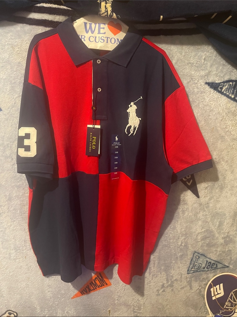 Polo by Ralph Lauren Red and Navy Block Polo Shirt with Big Pony